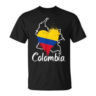 I Love Colombia National Flag Colors Heart With Map T-Shirt - Monsterry AU