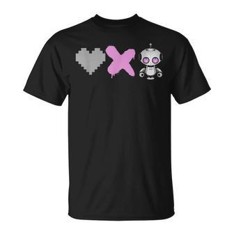 Love Death Robots Pink Pixel Heart X And Cute Robot T-Shirt - Monsterry DE