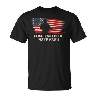 Love Freedom Hate Sand T Military Deployment Husband T-Shirt - Monsterry