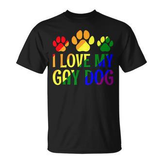 I Love My Gay Dog Rainbow Flag Supportive Ally Inclusive T-Shirt - Monsterry DE