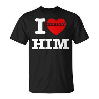 I Love Him I Heart Him Vintage For Couples Matching T-Shirt - Monsterry