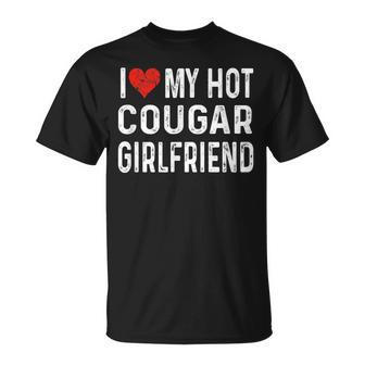 I Love My Hot Cougar Girlfriend Distressed Heart T-Shirt - Seseable