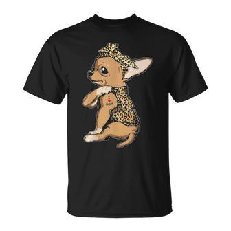 I Love Mom Tattoo Chihuahua Dog With Bandana T-Shirt | Mazezy