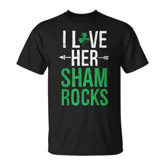 I Love Her Shamrocks Matching St Patrick's Day Couples T-Shirt - Seseable