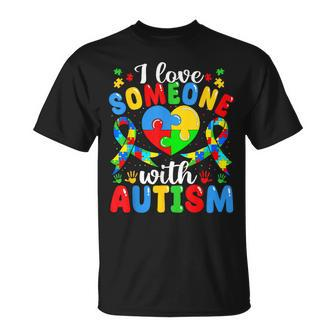 I Love Someone With Autism Awareness Heart Puzzle Pieces T-Shirt | Mazezy CA
