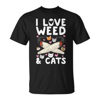 I Love Weed & Cats Cannabis Marijuana Pot Smoker Reefer T-Shirt - Monsterry