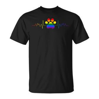 Lovely Lgbt Gay Pride Heartbeat Dog Paw Lesbian Gays Love T-Shirt - Monsterry UK