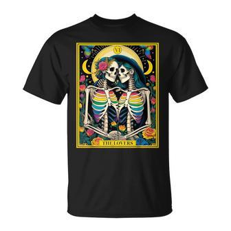 The Lovers Tarot Card Roses Lesbian Goth Kissing Skeletons T-Shirt - Monsterry AU