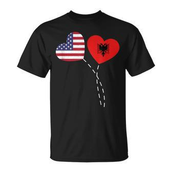 Loving Albania Usa Flag Heart Albanian Americans Love T-Shirt - Monsterry