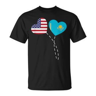 Loving Usa Kazakhstan Flag Heart Kazakh Americans Love T-Shirt - Monsterry UK
