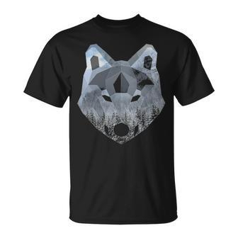 Low Poly Double Exposure Wolf Portrait T-Shirt | Mazezy
