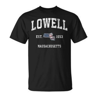Lowell Massachusetts Ma Vintage American Flag Sports T-Shirt - Monsterry