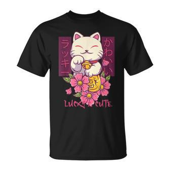 Lucky And Cute Japanese Lucky Cat Maneki Neko Good Luck Cat T-Shirt - Thegiftio UK