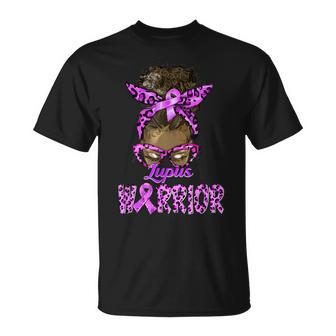 Lupus Warrior Afro Messy Bun Black Lupus Awareness T-Shirt - Seseable