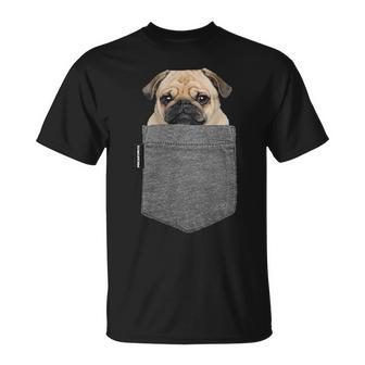 Lustiges Mops-Gesicht Herren T-Shirt mit Brusttaschen-Print, Witziges Hundemotiv - Seseable