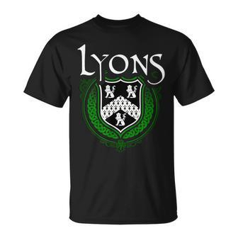 Lyons Surname Irish Clan Tartan Badge Ireland T-Shirt | Mazezy