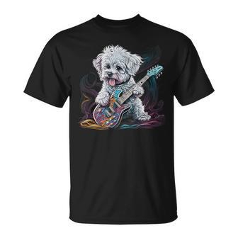 Maltese Dog Playing Electric Guitar Rock T-Shirt - Thegiftio UK