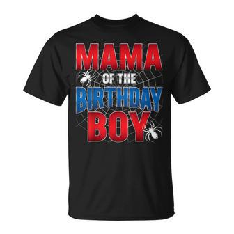 Mama Of The Birthday Boy Costume Spider Web Birthday Party T-Shirt - Seseable