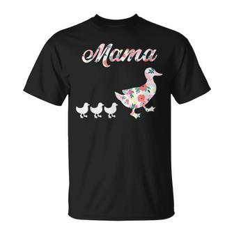Mama Duck Mama Duck And 3 Ducklings Floral Mom Of 3 T-Shirt - Monsterry UK