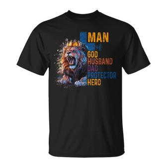 Man Of God Husband Dad Lion Religious Christian Father's Day T-Shirt - Thegiftio UK