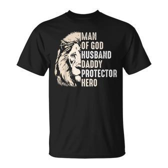 Man Of God Husband Daddy Protector Hero Lion Father's Day T-Shirt - Thegiftio UK