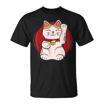 Maneki-Neko Lucky Cat Statue Waving Japanese Style T-Shirt - Monsterry AU