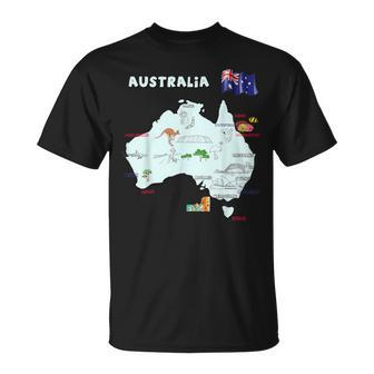 Map Of Australia Major Cities Flag And Landmarks T-Shirt - Monsterry