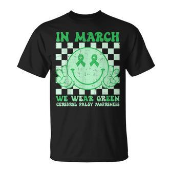 In March We Wear Green Cerebral Palsy Awareness Smile Face T-Shirt | Mazezy