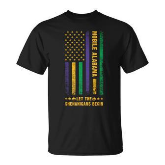 Mardi Gras Mobile Alabama Fleur-De-Lis American Flag T-Shirt - Monsterry DE