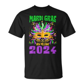 Mardi Gras New Orleans 2024 Jester Mask Matching Group Women T-Shirt - Seseable