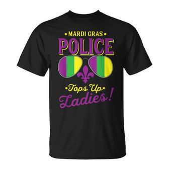 Mardi Gras Police Tops Up Ladies Boobs Beads Party Drinking T-Shirt - Monsterry AU