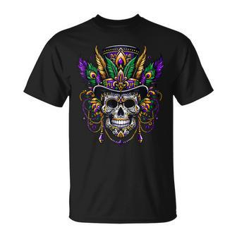 Mardi Gras Skull Top Hat New Orleans Witch Doctor Voodoo T-Shirt - Monsterry DE