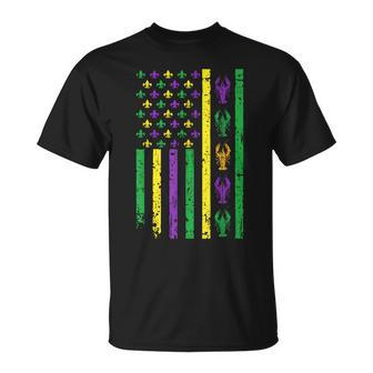 Mardi Gras Us American Flag With Crawfish New Orleans T-Shirt | Mazezy