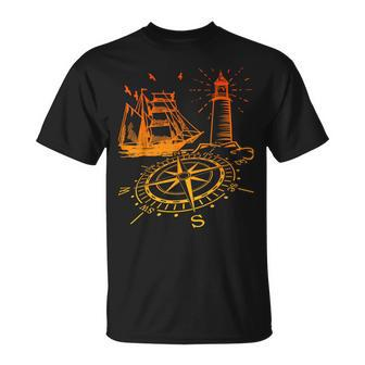 Maritim Leuchtturm Kompass Segelschiff Norden T-Shirt - Seseable