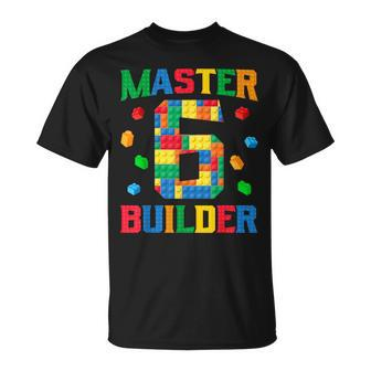 Master Builder 6Th Birthday 6 Year Old Brick Building Blocks T-Shirt - Monsterry