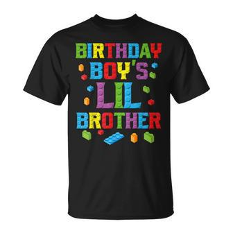 Master Builder Birthday Boy's Lil Brother Building Bricks T-Shirt | Mazezy
