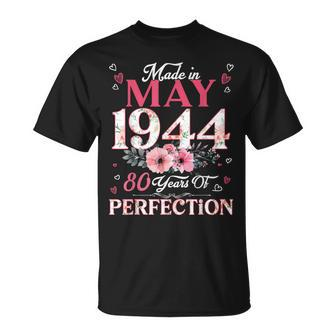 May 1944 Made In Flower 80Th Birthday 80 Year Old T-Shirt - Thegiftio UK