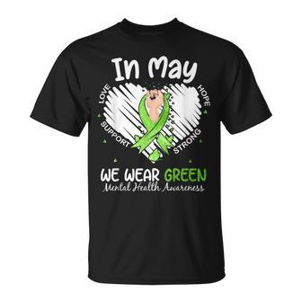 In May We Wear Green Mental Health Awareness Month Heart T-Shirt - Monsterry
