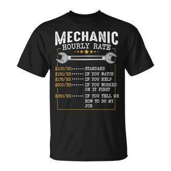 Mechanic Hourly Rate Labor Rates Co Workers Car Lover T-Shirt | Mazezy