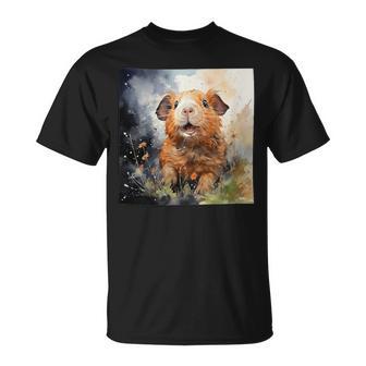 Meerschweinchen Blumen Aquarell Illustration Grafik T-Shirt - Seseable