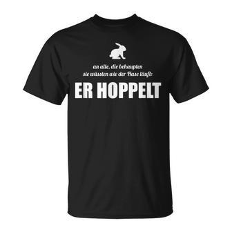 Men's Der Hase Hoppelt Hase Hoppelt Fun Black T-Shirt - Seseable