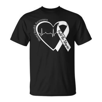 Mental Health Awareness Heart Fight The Stigma Green Ribbon T-Shirt | Mazezy DE