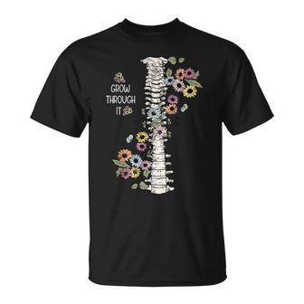 Mental Health Warrior Grow Through It Floral Spine Women T-Shirt - Monsterry