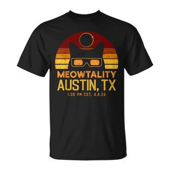 Meowtality Solar Eclipse 2024 Black Cat Austin Texas T-Shirt - Monsterry CA