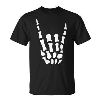 Metal Horns Skeleton Hand Heavy Metal Rock T-Shirt - Monsterry