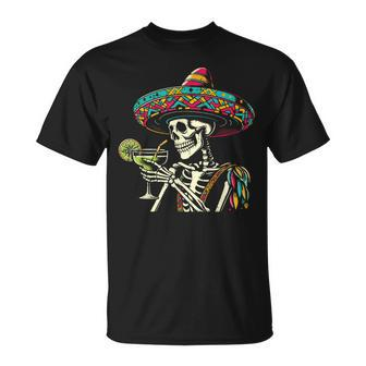 Mexican Skeleton Sombrero Cinco De Mayo Mexican Fiesta Party T-Shirt | Mazezy