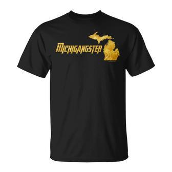 Michigangster Gold Detroit Michigan Midwest Mitten T-Shirt - Monsterry DE