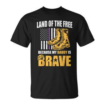 Military Child Purple Quote Because My Daddy Is Brave T-Shirt - Monsterry AU