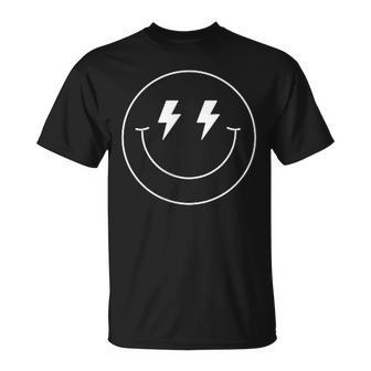 Minimalist 80S Lightning Bolt Eyes Happy Smiling Smile Face T-Shirt - Seseable
