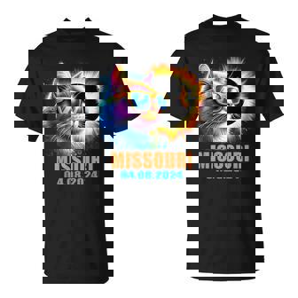 Missouri Total Solar Eclipse 2024 Cat With Eclipse Glasses T-Shirt | Mazezy